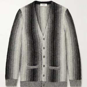 CELINE HOMME Striped Alpaca and Wool-Blend Cardigan